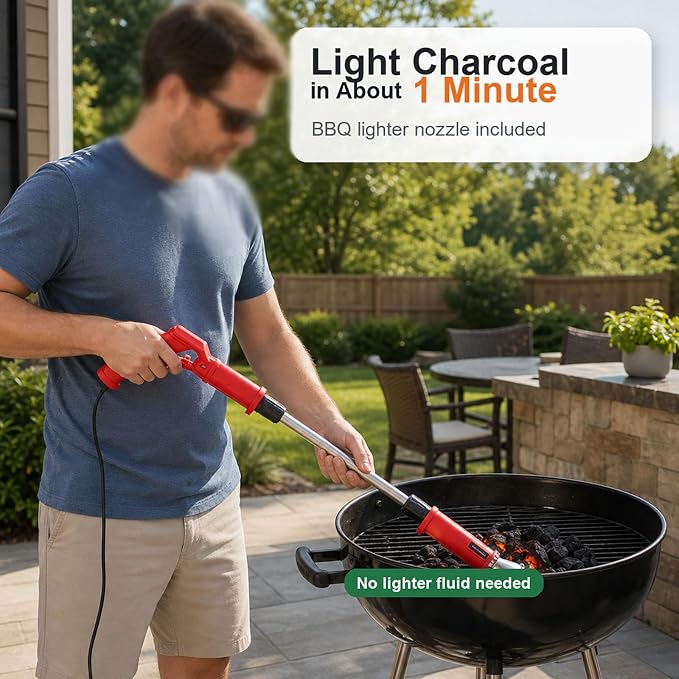 2000W Electric Thermal Weed Burner, 3-in-1 Hot Air Weed Killer with 60-650°C Dual Heat, Fast Airflow Garden Grass Remover, Portable Flame-Free Charcoal Igniter with Nozzles (blue)