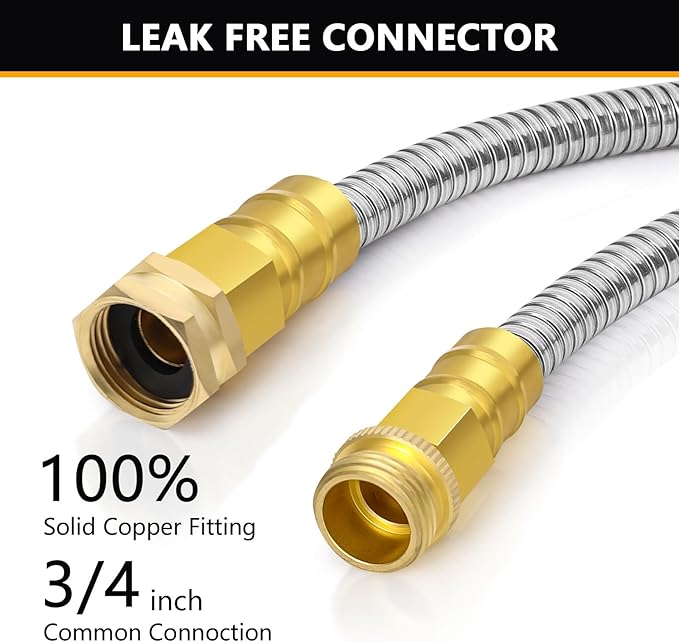 150 ft Garden Hose, Metal Water Hose 100 ft with 10 Function Nozzle & 3/4 Copper Fitting, Heavy Duty & Flexible, Kink Free & Lightweight for Yard, Outdoor, Lawn, Patio & Car