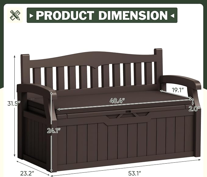 Flamaker 80 Gallon Storage Bench with Cushions Outdoor Indoor, Durable All-Weather Seating with Hidden Storage, Lockable Deck Box for Garden, Patio, Poolside (Brown)