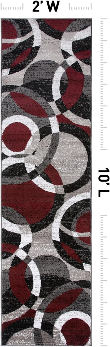 Rugshop Abstract Circles Contemporary High Traffic Runner Rug Red 2' x 10' | Rectangular, Size 2' x 10', Living Room, Bedroom, Dining Room, Home Office, Kitchen, Entryway, Hallway, Nursery, Kids Room