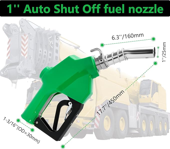 Azdele 1" NPT Automatic Fuel Nozzle & Hook, Diesel Gas Pump Handle, 19/16"(OD=30mm) Max Flow 30GPM, Fuel Transfer Pump Nozzle For Gasoline, Diesel, Biodiesel, Kerosene, Auto Shut Off 3-speed Latch