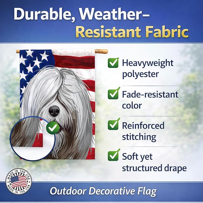 Caroline's Treasures CK6716CHF South Russian Ovcharka Dog American Flag House Flag Large Porch Sleeve Pole Decorative Outside Yard Banner Artwork Wall Hanging, Polyester, House Size, Multicolor