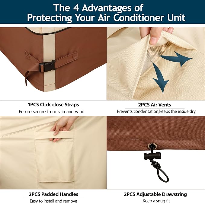 Air Conditioner Cover for Outside Units-Durable 600D AC Cover for Outside Unit Waterproof & Resistant AC Unit Covers Outdoor Central Square Fits up to 26 x 26 x 32 inches