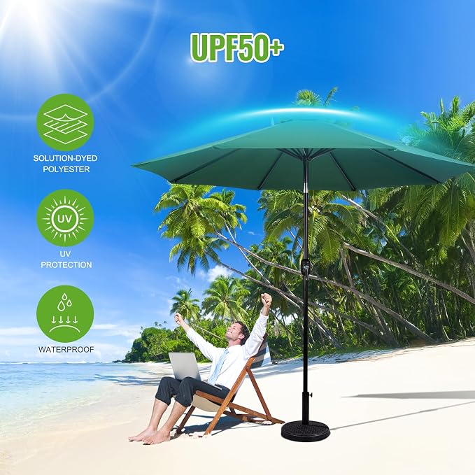 Backyard Expressions 9 ft. Patio Umbrella, Market Table Umbrella w/Tilt and Crank, 8 Ribs