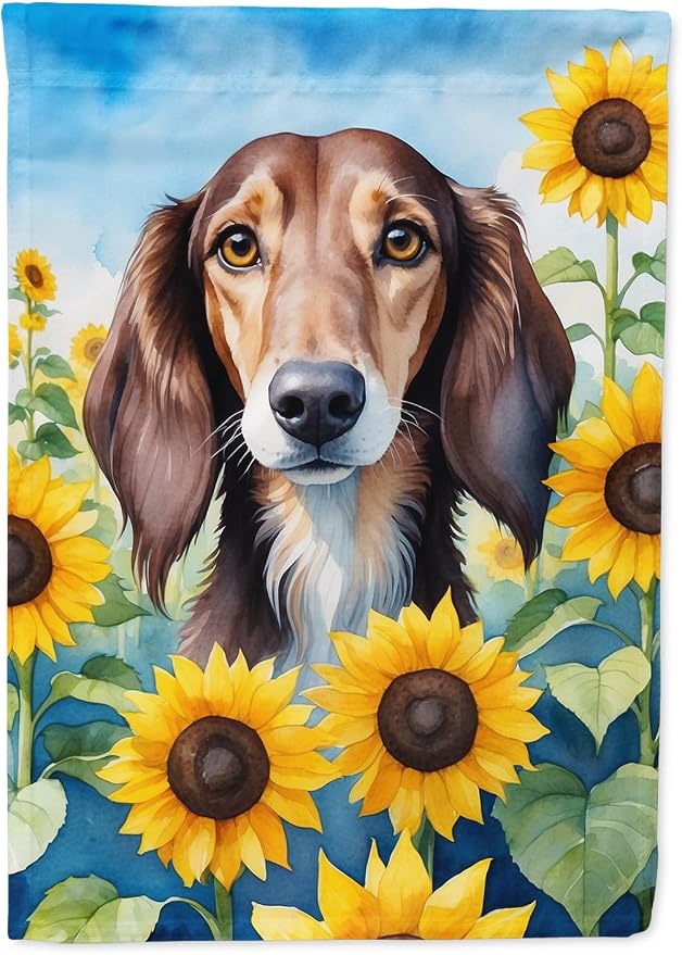 Caroline's Treasures DAC6152CHF Saluki in Sunflowers House Flag Large Porch Sleeve Pole Decorative Outside Yard Banner Artwork Wall Hanging, Polyester, House Size, Multicolor
