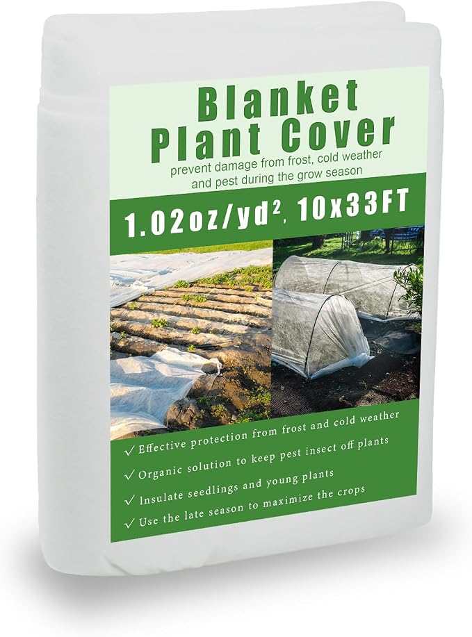Plant Covers Freeze & Sun Protection, 10x33ft Thickened Reusable Frost Blanket, Non-Woven Row Cover Garden Fabric for Winter Frost, Cold Weather,and Sun Protection for Outdoor Plants, Vegetables
