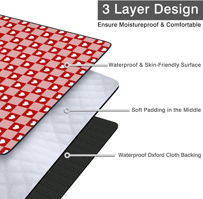 Checkered Love Blankets Waterproof Foldable,60''x80'' Portable Dual Layers Outdoor Travel Camping Backpacking Hiking Beach Blanket Mat for Grass Padded Lawn Park Beach,Checkered Picnic Accessories