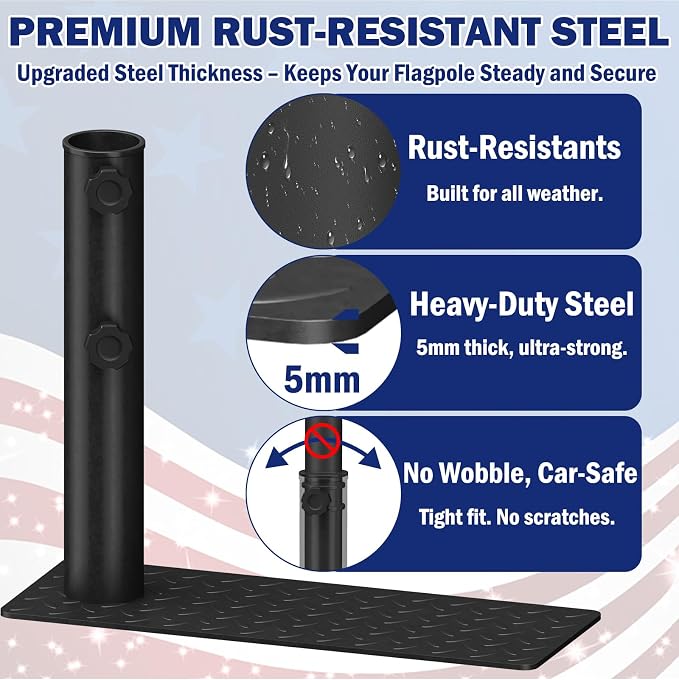25FT RV Telescoping Flag Pole Kit, Heavy Duty 11-Gauge Aluminum Flagpole with Tire Mount Base, Portable Flag Kit for Camping, Tailgating, Trailer, and Outdoor Use