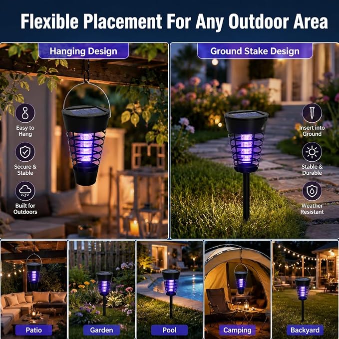 4PCS Solar Mosquito Zapper Outdoor,Mosquito Trap Light Used to Keep Away Gnat Small Flying Insect,Waterproof Bug Zapper for Outside,Solar Fly Zapper for Yard Vegetable Gardens Farm