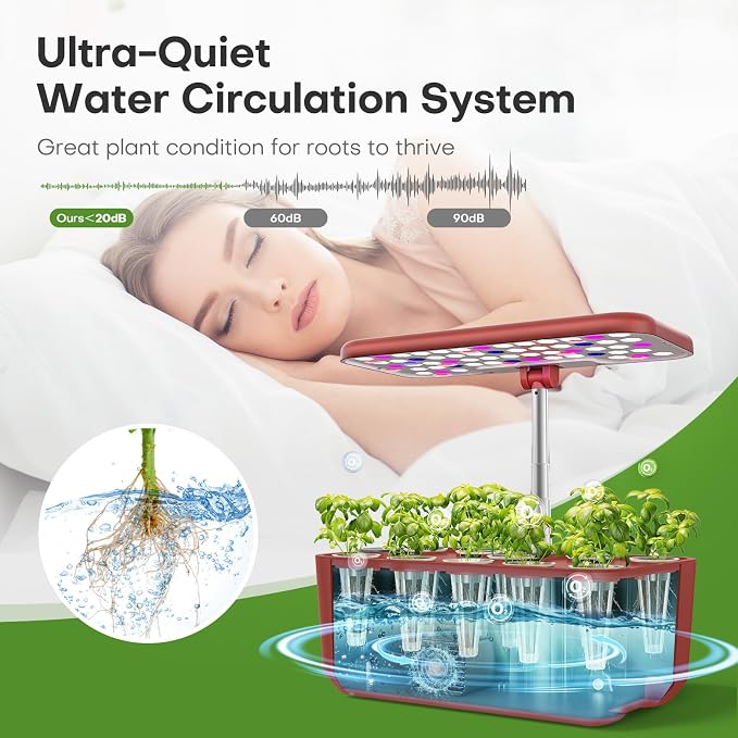 Ahopegarden Hydroponics Growing System: 10 Pods Indoor Herb Garden with LED | Plant Germination Kit with Growth Lamp, Countertop Hydroponic Planter for Fresh Herbs, Vegetables & Lettuce Lovers, Red