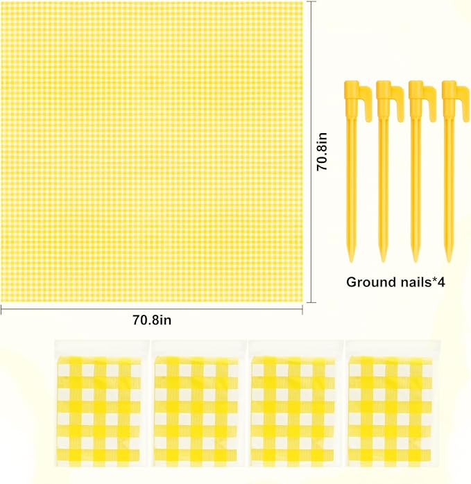 4 Pcs Disposable Outdoor Picnic Blankets 70.9''x70.9'' Portable Pocket Blanket Foldable Waterproof Picnic Mats Sandproof Beach Blanket with Ground Spikes for Beach Travel Hiking Camping