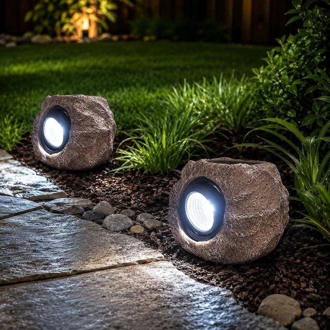 VISFLAIR Solar Rock Lights, 4 Pack Solar Powered Waterproof LED Spotlights Decorative for Outdoor Garden, Pathway, Walkway, Yard, Landscape, Patio (Cool White)