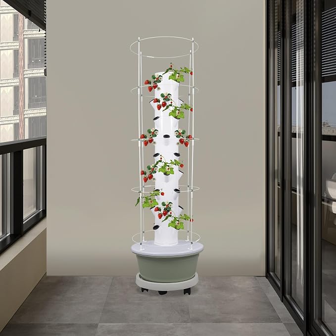 Hydroponic Growing Tower System, 9-Tier 36 Holes Vertical Garden Tower Indoor with Water Pump & Timer, Indoor Outdoor Hydroponics System for Lettuce, Strawberries, Herbs, Vegetables, Home Gardening