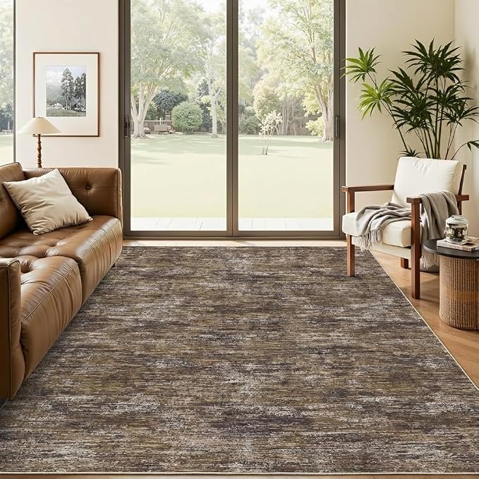 Garvee Modern Area Rug 5x7 Solid Color Washable Rug for Living Room, Brown | Non Slip Backing Stain Resistant Non Shedding Low Pile Neutral Minimalist Rugs for Bedroom Dining Room Entryway Office