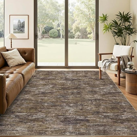 Garvee Modern Area Rug 5x7 Solid Color Washable Rug for Living Room, Brown | Non Slip Backing Stain Resistant Non Shedding Low Pile Neutral Minimalist Rugs for Bedroom Dining Room Entryway Office