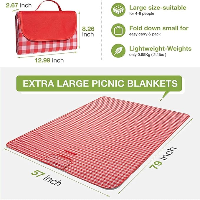 LRUUIDDE Extra Large Picnic Blanket Beach Blankets, Outdoor Foldable Waterproof Sand Mat for Beach Camping Hiking Travel Family Concerts Grass Park Music Festival Lawn Mats (Red, 80x60inch)