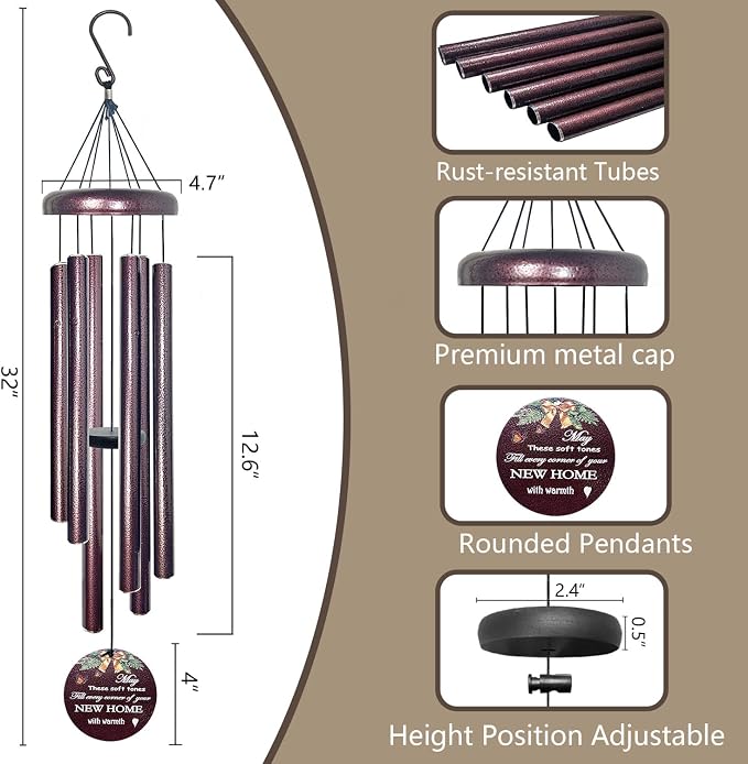 Housewarming Gifts Wind Chimes for Outside - Wind Spinner Outdoor with Harmony Tone, House Warming Gift for Friends Couple New Homeowner, Funny Decor for Garden, Patios and Backyard