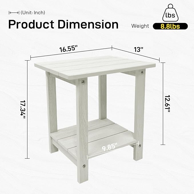 Melucivi Weather Resistant Outdoor Side Table, Double Small Adirondack Side Table for Adirondack Chair - Indoor Outdoor End Table, Patio Table for Pool, Deck and Porch (White)