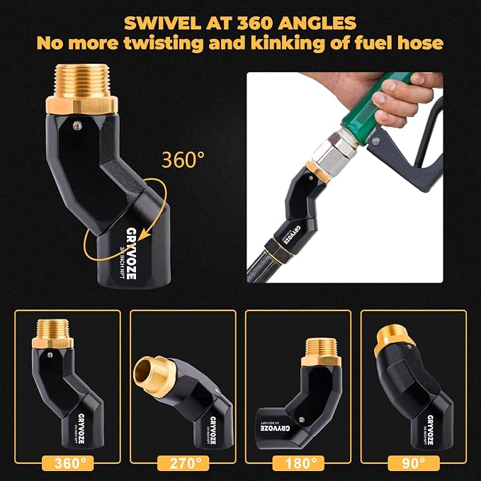 3/4 Inch NPT Fuel Hose Nozzle Swivel - Multi Plane 360° Rotating Connector for Fuel, Water, Diesel, Gasoline, Kerosene Transfer Pumps, Tanks, and Nozzles