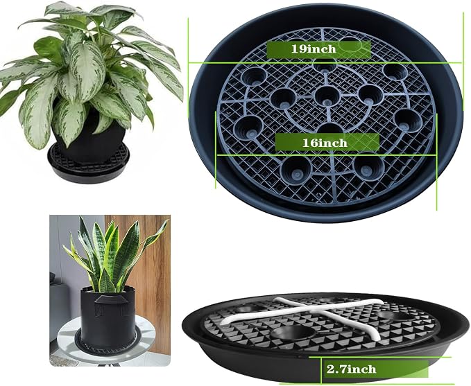 Plastic Plant Saucer Stand,4-Pack 18 19 inch, Elevated Plant Saucer Self-Watering Fabric Pot Base, Use Nonwoven Grow Bags, Plant Saucers Flower Pot Tray for Indoor-Outdoo and Grow Tents Greenhouses