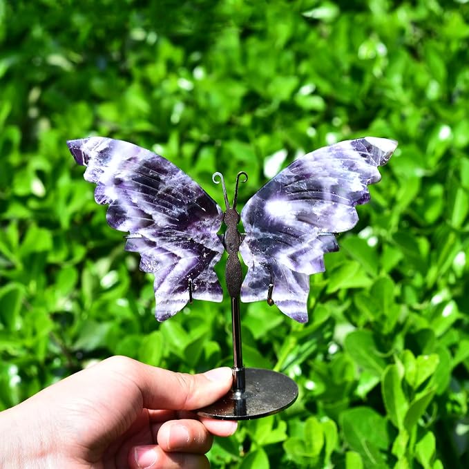JIC Gem Chevron Amethyst Crystal Butterfly Art Gemstone Figurine1 Pair, 10cm
