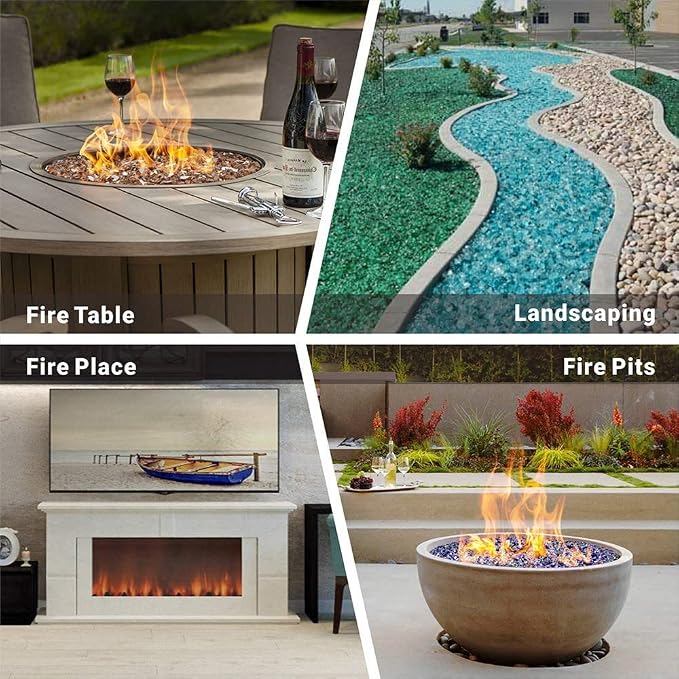 onlyfire 10-Pounds Fire Glass Diamonds for Propane Fire Pit, 1 Inch Reflective Firepit Glass Rocks Stones for Gas Fireplace and Fire Pit Table, Emerald Green