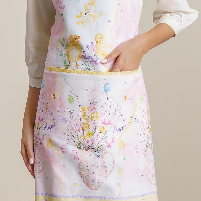 Maison d' Hermine Aprons for women with Pocket 100% Cotton (27.50"x31.50") | Adjustable Neck Strap & long ties Apron Men Chef Wedding Cooking Gardening Server Maid