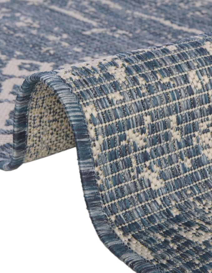 Unique Loom Outdoor Bohemian Collection Area Rug - Anthro (10' 8" Square, Blue/ Ivory)