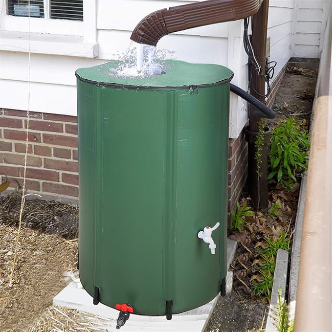 Outvita 100 Gallon Collapsible Rain Barrel, Garden Water Storage Tank, Portable Folding Rainwater Collector, Water Catcher with Filter Overflow Kit Faucet Green
