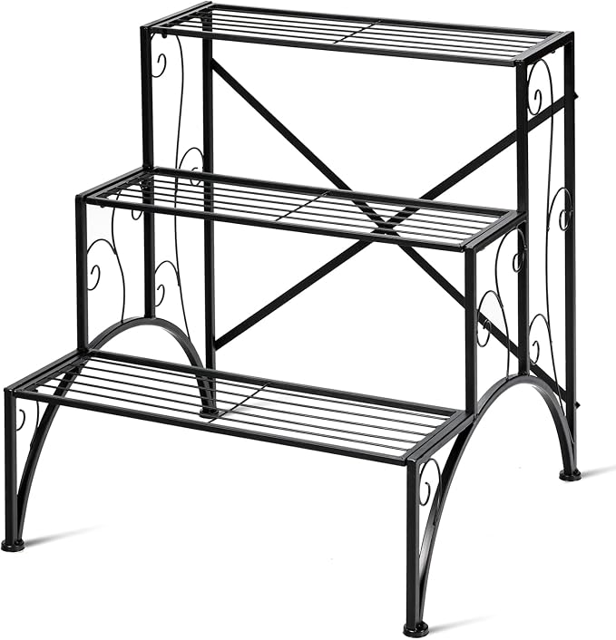 Giantex 3 Tiers Metal Plant Stand, Ladder Flower Pots Outdoor w/ 132 lbs Capacity, Heavy Duty Garden Display Shelf Flower Pot Holder Utility Storage Organizer Rack for Indoor Home Garden Patio Balcony