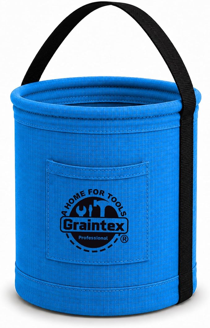 Graintex Canvas Utility Bucket 12"x15", Round Tool Bucket, Reinforced Base & Carry Handle, Ripstop Canvas, Multi-Purpose Bag for Jobsite, Home Use - Royal Blue