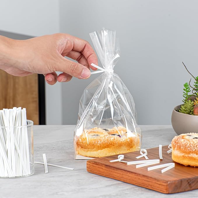 Restaurantware Twist Ties 5000 Pack of 4-Inch Reusable Paper Bag Ties Laminated Gripping Strong White Flush-Cut Bread, Candy, Coffee, Cookie, Bakery Bag, Party, Gifts, Cake Pops, Packaging
