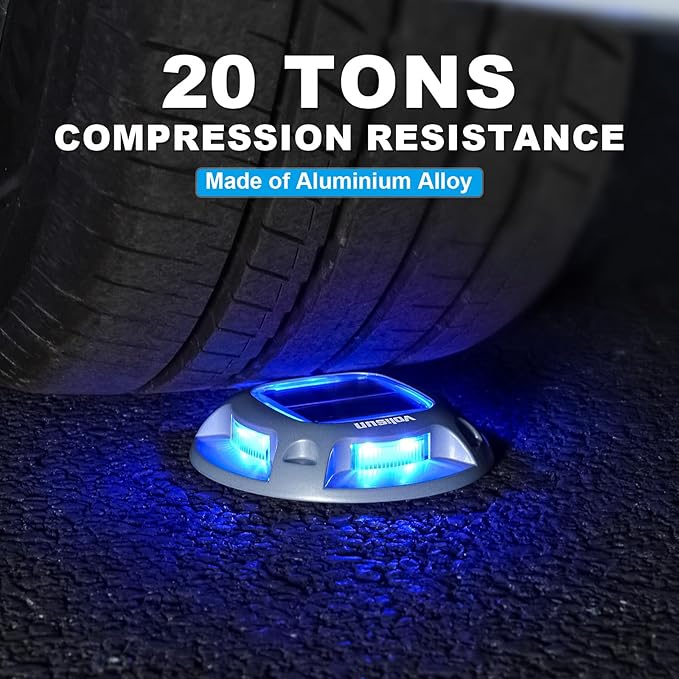 VOLISUN Solar Driveway Lights Dock Marine Lights 20 Pack,2 Colors in 1,Outdoor LED Deck Light,Solar Powered Waterproof Warning Step Light for Driveway Sidewalk Pathway (Blue/White),Saltwater Resistant
