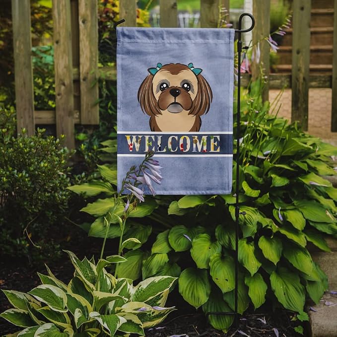 Caroline's Treasures BB1435GF Chocolate Brown Shih Tzu Welcome Garden Flag, Blue Mailbox Flag Decorative Yard Flag Banner Outside Patio Artwork Yard Flower Beds, Garden Size, Multicolor