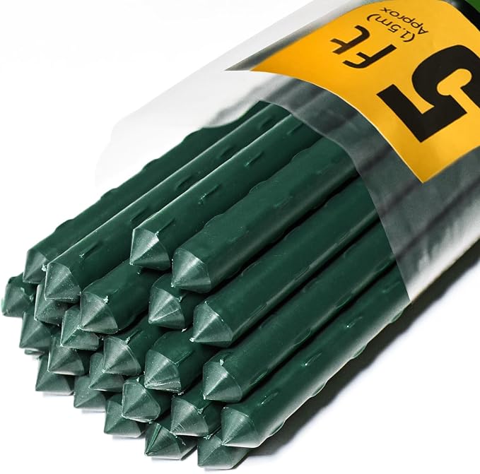 Jollybower 25pcs Steel Plant Stakes 4.8 Feet,Sturdy Plant Sticks, Plastic Coated Metal Garden Stakes Supports Climbing for Tomato, Bean, Flowers, Tree Potted