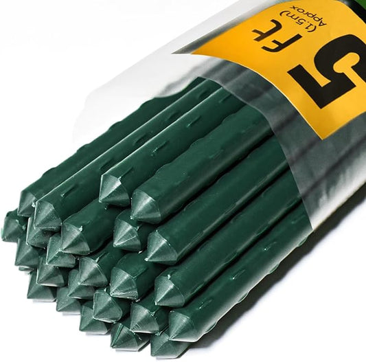 Jollybower 25pcs Steel Plant Stakes 4.8 Feet,Sturdy Plant Sticks, Plastic Coated Metal Garden Stakes Supports Climbing for Tomato, Bean, Flowers, Tree Potted