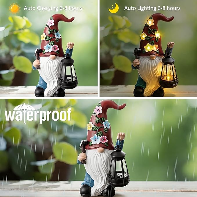 Riakrum Gnome Hide a Key Outside Figurine Key Hider with Solar Light Yard | Resin Waterproof Garden Statue, Hidden Spare Key Compartment, Solar Lights Glow at Night, Gift for Women Homeowners