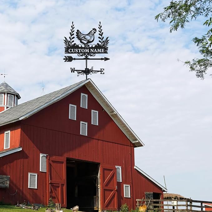 Personalized Metal Weather Vane, Custom Name Weathervane, Chicken Coop Signs, Weather Vanes for Outside, Wind Vanes for Farmhouse Yard Shed Decor, Housewarming Gifts Color02