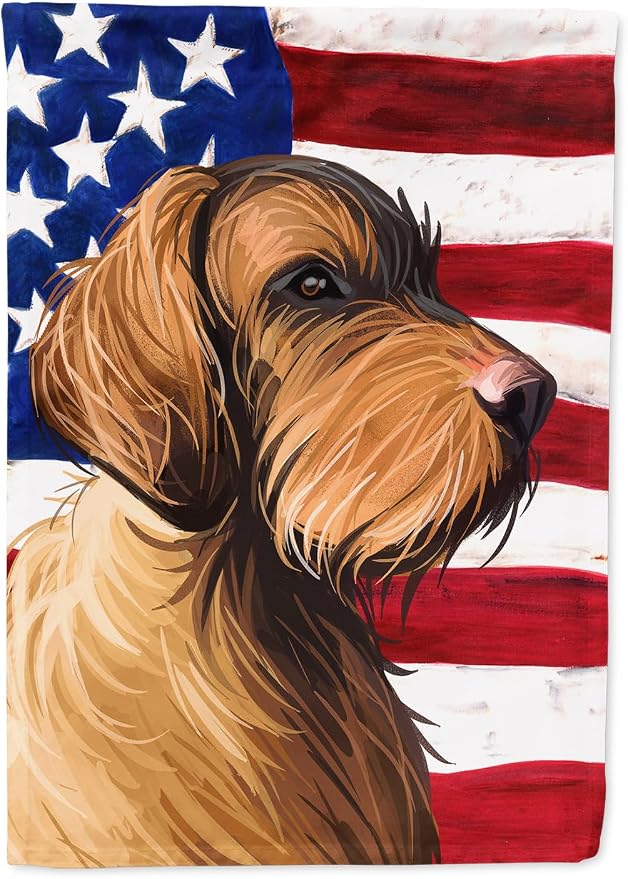 Caroline's Treasures CK6758CHF Wirehaired Vizsla American Flag House Flag Large Porch Sleeve Pole Decorative Outside Yard Banner Artwork Wall Hanging, Polyester, House Size, Multicolor