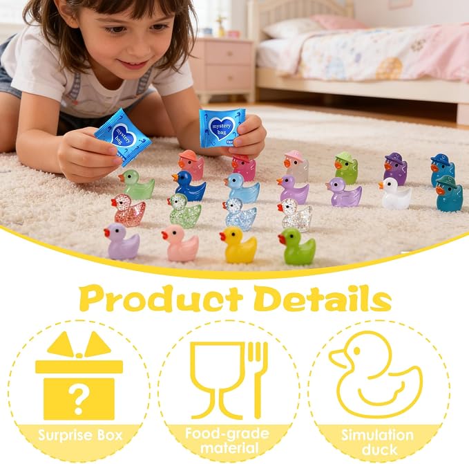 Mini Glow In The Dark Animal Resin Models, Resin Animals Mystery Bags, Individually Wrapped Blind Bags Tiny Animal Figurines, Collectible Mini Animals For Fairy Garden, DIY Crafts (200, Z-Ducks)