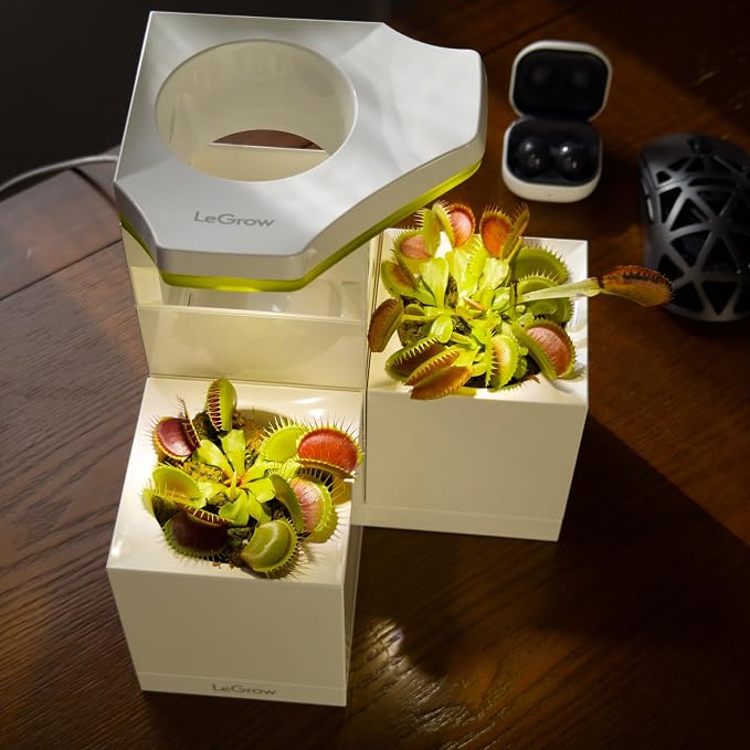 LeGrow Venus Fly Trap Pot, 50000lux Grow Light with Timer, 7 Days Watering Free, Indoor Planter with Drainage Hole & Self-Watering Tray for Carnivorous Plant, Sundew, Succulent, Cactus [No Plant]