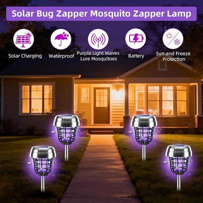 2026 Solar Powered Bug Zapper Outdoor, Mosquito Killer IP65 Waterproof, Mosquito Repellent Outdoor for Patio Yard Garden Farm, Fly Traps Gnat Zapper for Small Flying Insect Bug Fly Gnat(4)
