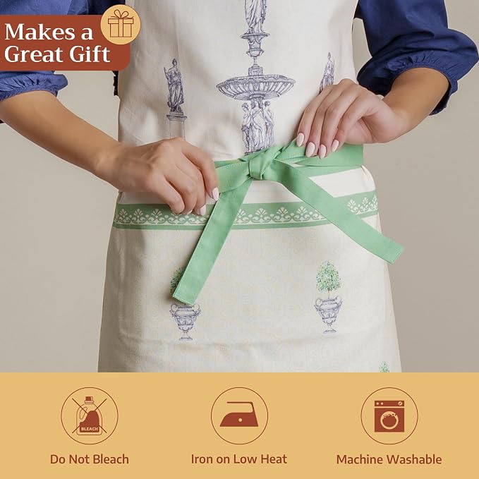 Maison d' Hermine Aprons for women with Pocket 100% Cotton (27.50"x31.50") | Adjustable Neck Strap & long ties Apron Men Chef Wedding Cooking Gardening Server Maid
