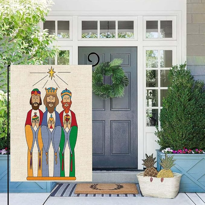 EMMTEEY Christmas Garden Flags We Three Kings Burlap 12.5X18 Small for Outside Double Sided Winter Holiday Flags for Decoration