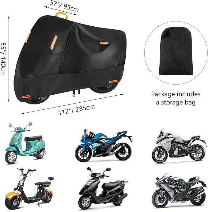 Motorcycle Cover Waterproof Outdoor for Touring Cruiser, Fits up to 108" Honda VTX 1300 Shadow Goldwing Street Glide Road King Sportster Kawasaki Vulcan Yamaha Royal Star (4XL: 108"x 37"x 55")