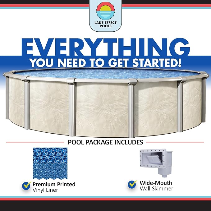 Lake Effect Pools 'Forever' 21 ft Round Above Ground Swimming Pool | 54 Inch Steel Side Walls | Kit Includes: 25 Gauge Overlap Liner & Widemouth Skimmer