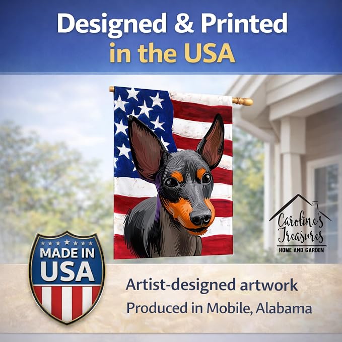 Caroline's Treasures CK6515CHF English Toy Terrier American Flag House Flag Large Porch Sleeve Pole Decorative Outside Yard Banner Artwork Wall Hanging, Polyester, House Size, Multicolor