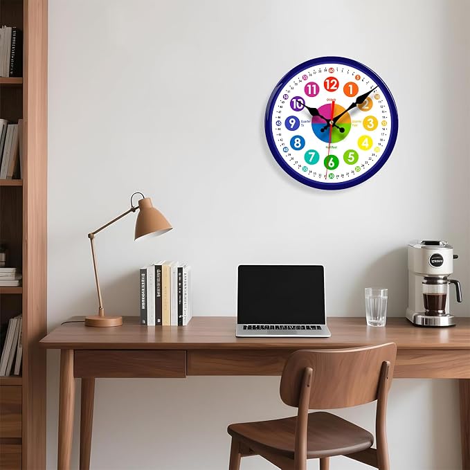 Wall Clocks Battery Operated, Telling Time Teaching Silent Non Ticking Decorative Indoor Outdoor Wall Clocks for Living Room Kitchen Bedroom Bathroom 12"