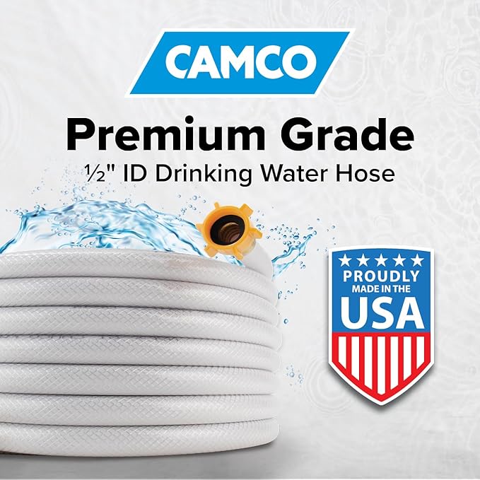 Camco TastePURE 50-Ft Water Hose - RV Drinking Water Hose Contains No Lead, No BPA & No Phthalate - Features Reinforced Design & Crafted of PVC - 1/2”, Made in the USA (22753)| (Pack of 3)