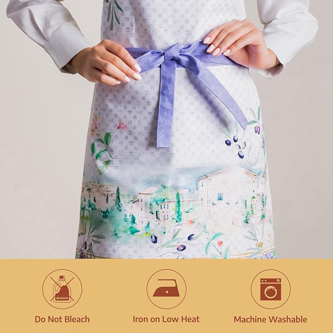 Maison d' Hermine Aprons for women with Pocket 100% Cotton (27.50"x31.50") | Adjustable Neck Strap & long ties Apron Men Chef Wedding Cooking Gardening Server Maid